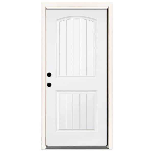 Steves & Sons 36 in. x 80 in. Element Series 2-Panel Plank Wht Primed Steel Prehung Front Door Right-Hand Inswing w/ 4-9/16 in. Frame