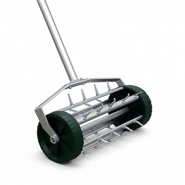 27-Tine Aerator Garden Rotary Push Tine Spike Rolling Lawn Manual Aerator Roller Garden Tool for Yard Grass Maintenance