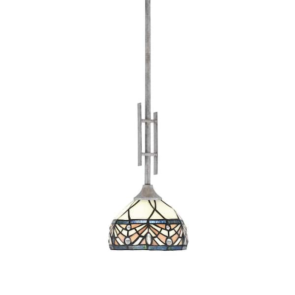 Unbranded Ontario 60-Watt, 1-Light Aged Silver Stem Hung Mini Pendant Light with Royal Merlot Art Glass Shade and No Bulb Included