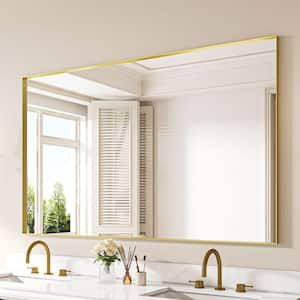 60 in. W x 36 in. H Rectangular Aluminum Framed Wall Bathroom Vanity Mirror in Brushed Gold