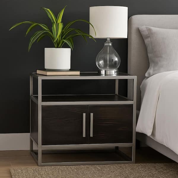 Chek Brown and Silver 2 Drawer 26 in. W Nightstand