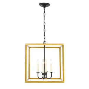 Timeless Home Ethan 16 in. W x 17.8 in. H 4-Light Brass and Black Pendant