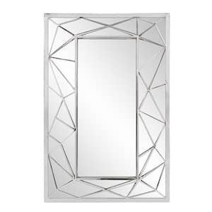 Medium Rectangle Silver Hooks Contemporary Mirror (35 in. H x 23 in. W)