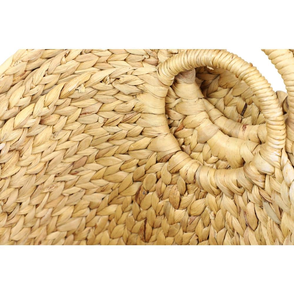 Brown and White Seagrass Oval Storage Basket Set
