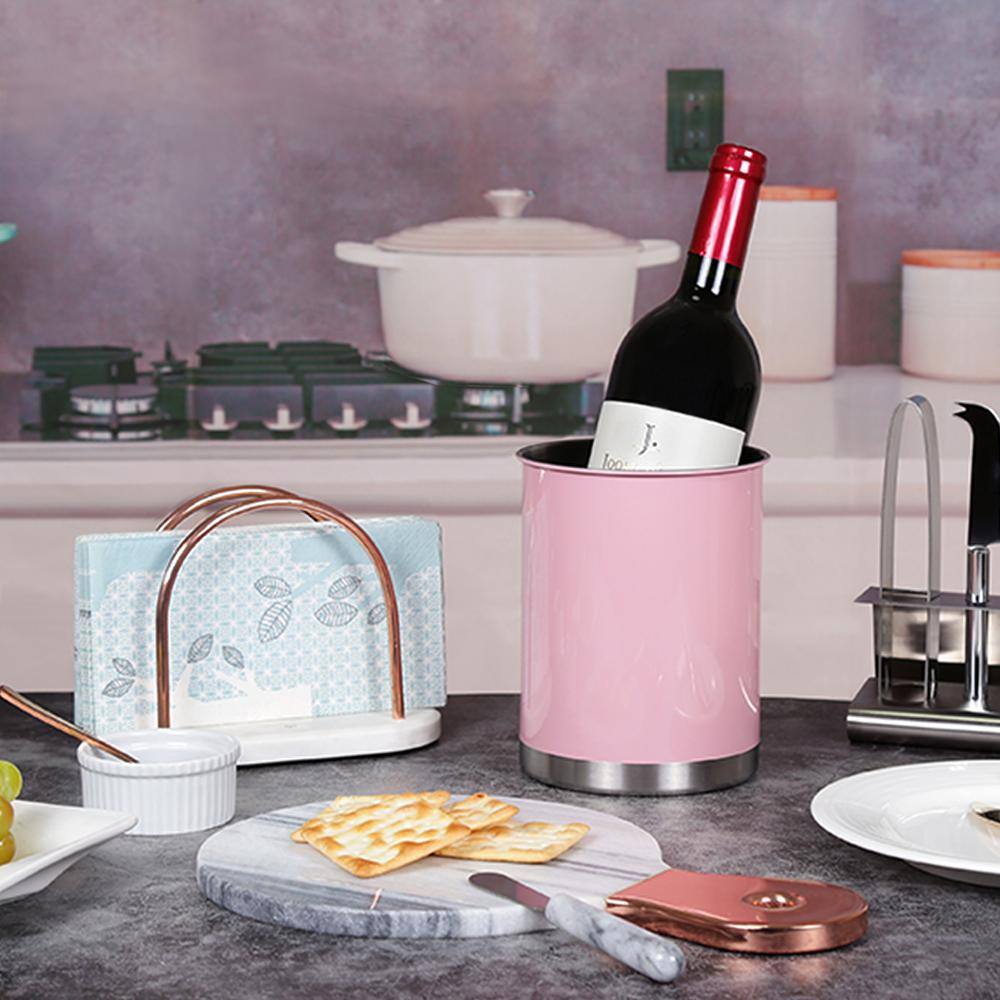 Pink Stainless Steel Cylinder Utensil Holder with Weighted Base