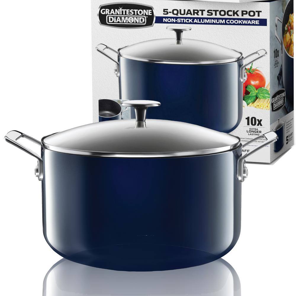 Blue Aluminum Nonstick 5-Quart Stock Pot with Glass Lid