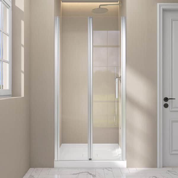 34 to 35-1/2 in. W x 72 in. H Frameless Bifold Shower Door Swing Pivot Small Alcove Shower Door in Chrome Clear Glass