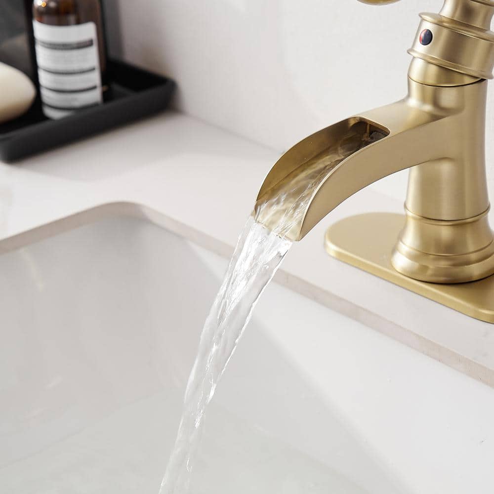 Brushed Gold Single-Handle Waterfall Bathroom Faucet