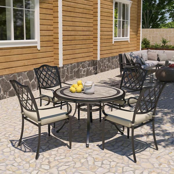 CASAINC Cast Aluminum 5-Piece Outdoor Patio Dining Set with Ceramic Tile Top Table and Chairs