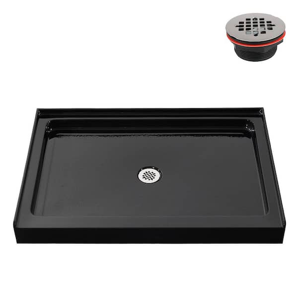 GB-2622-492-BL 48 in. x 34 in. Alcove Acrylic Shower Pan Base in Glossy Black with Center Drain, Drain Included