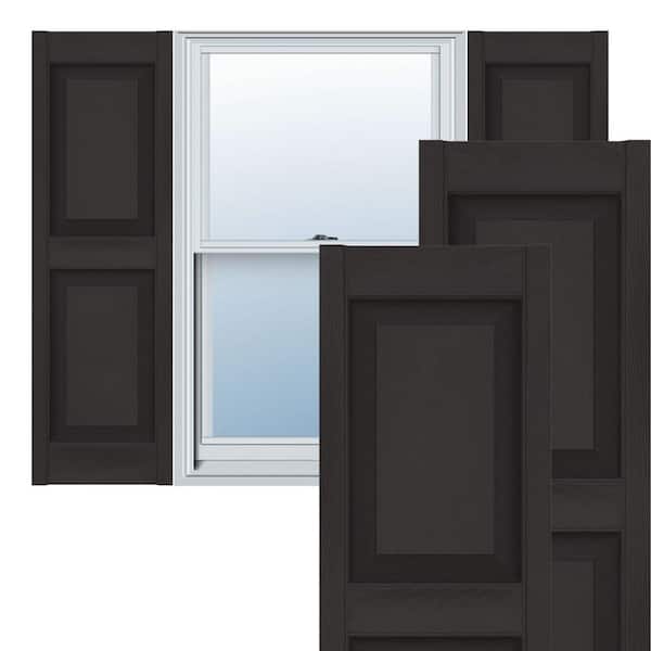 Ekena Millwork 12 in. x 38 in. Lifetime Vinyl Custom Two Equal Raised Panel Shutters Pair Musket Brown