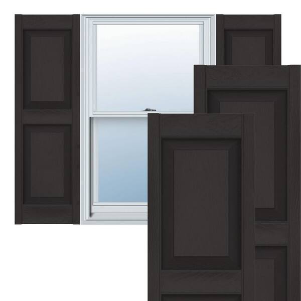 Ekena Millwork 14-1/2 in. x 46 in. Lifetime Vinyl Custom Two Equal Raised Panel Shutters Pair Musket Brown