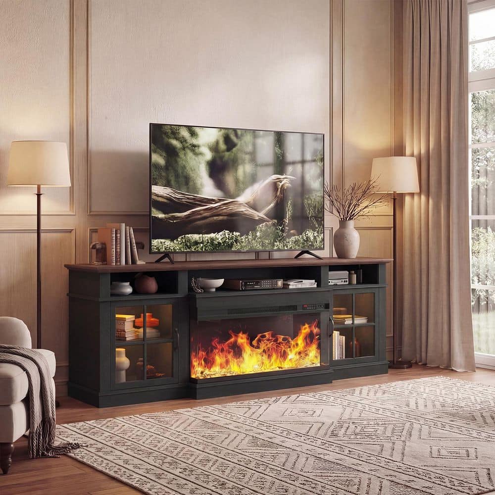 Sizzim 80 in. Freestanding Electric Fireplace TV Stand with Open