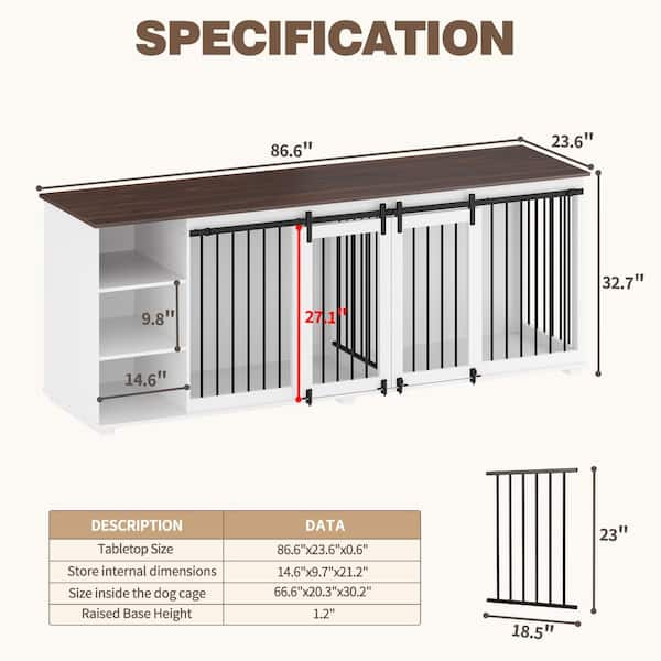 WIAWG 86.6 in. Large Dog Crate Furniture, XXL Dog Kennel for 2 Medium Large  Dogs Indoor w/Storage Shelves and 3-Drawers, White Y-THD-150169-0102-c -  The Home Depot