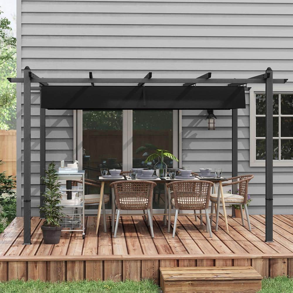 Gray Aluminum 10' x 13' Retractable Pergola with Canopy