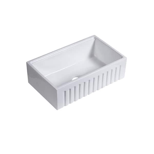 Maxie 33 in. Undermount Farmhouse Apron Front Rectangular Single Bowl White Ceramic Kitchen Sink with Fluted Front