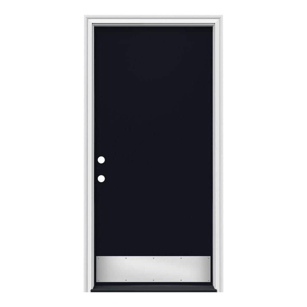 JELDWEN 36 in. x 80 in. Flush RightHand/Inswing Black Steel Prehung