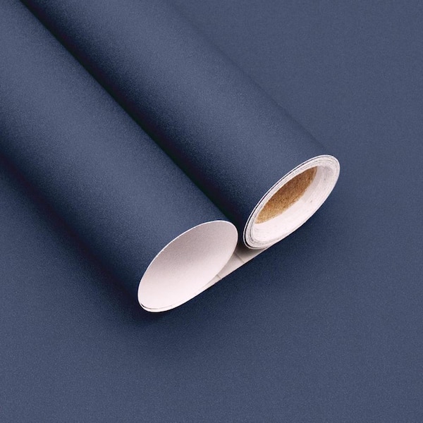 Matte Gray Blue Modern Solid Color Self-Adhesive Removable Peel and Stick Wallpaper Roll, 16"x120"
