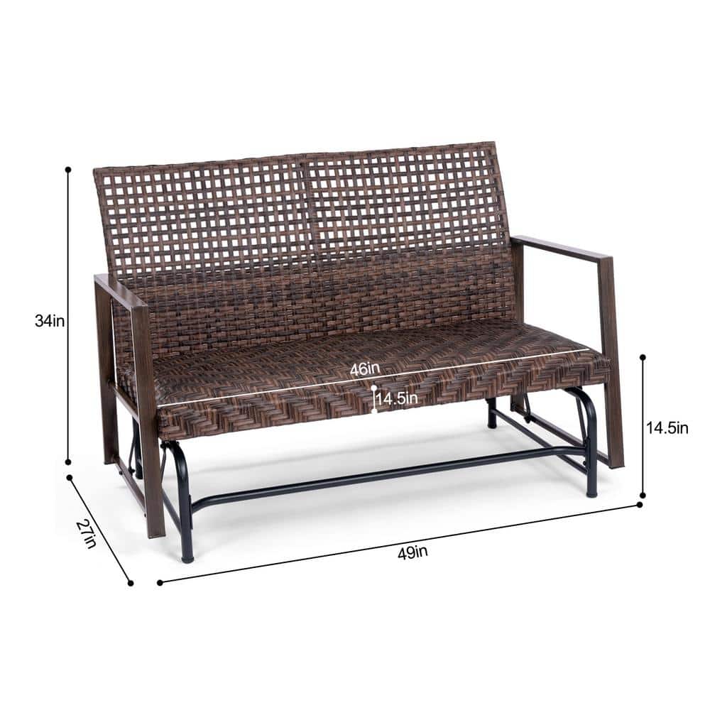 Brown Wicker 2-Person Outdoor Glider with Powder-Coated Frame