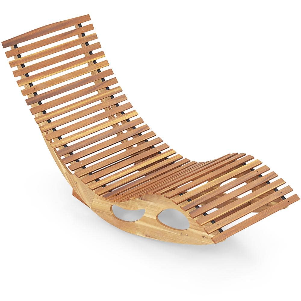 63 in. Acacia Wood Rocking Patio Chaise Lounge with Curved Slatted Seat, Natural price history on PriceWatchPro