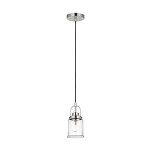 Anders 1-Light Brushed Nickel Lantern Mini-Pendant Light with Clear Glass Shade