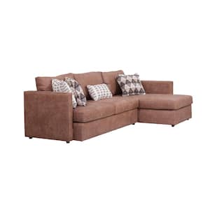 Urban Loft 70 in W Square Arm 2-Piece Microfiber L Shape Casual Sectional Sofa 67 in D Brown with Five Accent Pillows