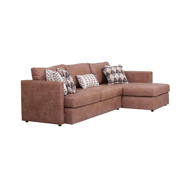 American Furniture Classics Urban Loft 70 in W Square Arm 2-Piece Microfiber L Shape Casual Sectional Sofa 67 in D Brown with Five Accent Pillows