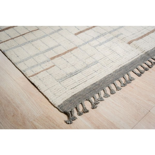 Beige Hand-Knotted Wool Contemporary Marrakech Handspun, Luxurious Modern Rug for Living R, 8 ft. x 11 ft. Area Rug