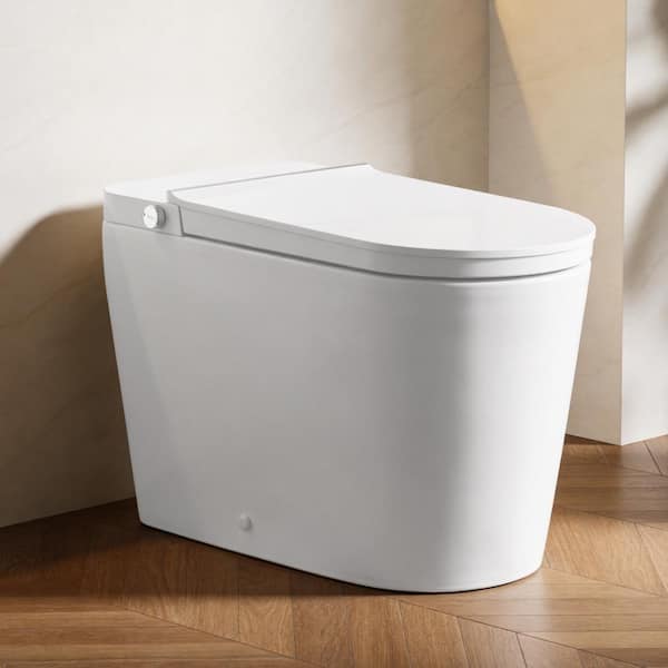 Elongated ADA 17.5 in. Smart Bidet Toilet 1.28/1.1 GPF in White with Auto Open and Close, Rear Wash, and Remote Control