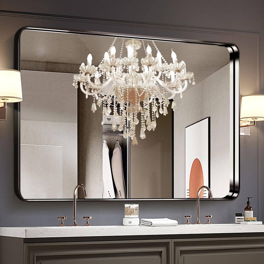 26 in. W x 38 in. H Deep Frame Wall Decorative Mirror in Black