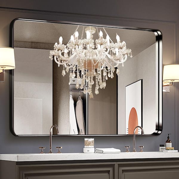 Lirago 26 in. W x 38 in. H Deep Frame Wall Decorative Mirror in Black