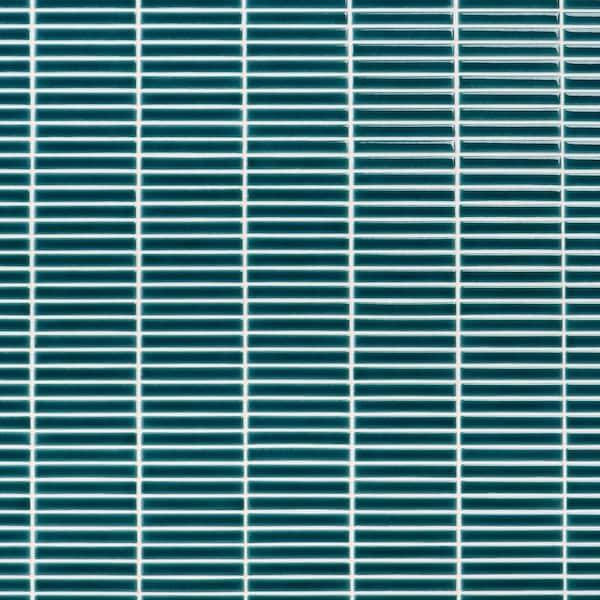 Ivy Hill Tile Motif Stacked Teal 11.19 in. x 11.9 in. Crackled Glossy Porcelain Mosaic Floor and Wall Tile (0.92 sq. ft./each)