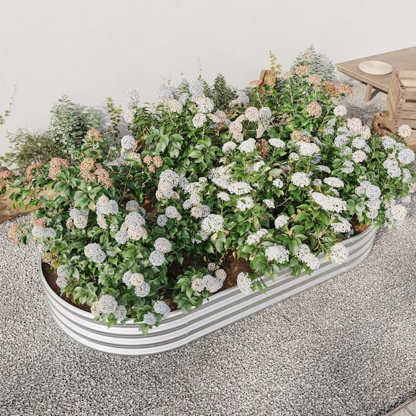 AUTMOON 88 in. x 44 in. x 11 in. Oval Large Metal Raised Planter Bed for Plants, Vegetables, and Flowers - Silver