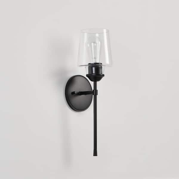 KAWOTI 1-Light Black Wall Sconces with Goblet Clear Glass Shade