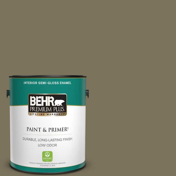 BEHR PREMIUM PLUS 1 gal. #380F-7 Crocodile Semi-Gloss Enamel Low Odor Interior Paint & Primer