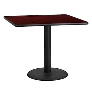 36 in. Square Mahogany Laminate Table Top with 24 in. Round Table Height Base