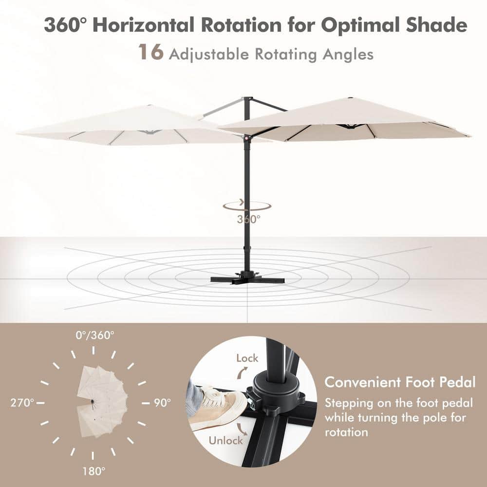 Beige 9.5FT Cantilever Patio Umbrella with 360° Rotation and Double Vented Top