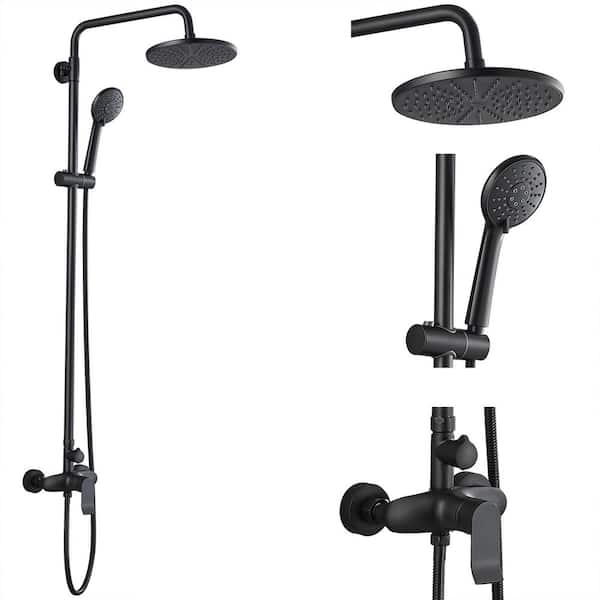 Unbranded Matte Black Shower Fixture Set Stainless Steel Wall Mount Exposed 8 in. Rainfall Showerhead Round ABS Hand Sprayer