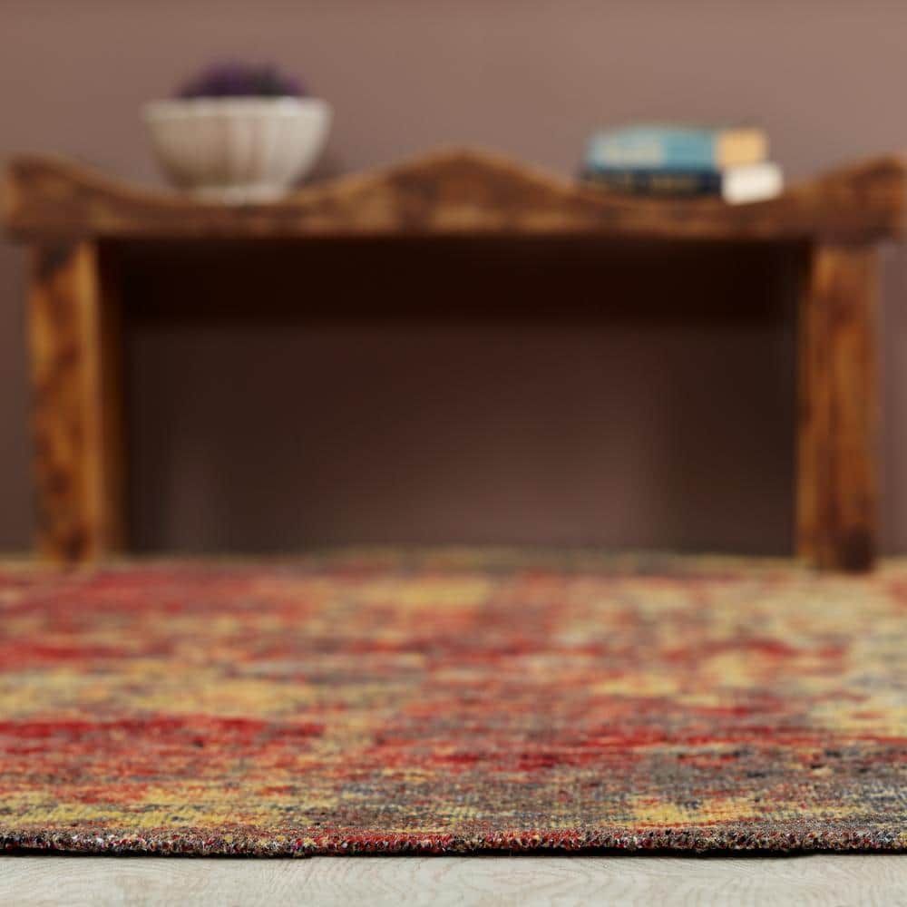 Red and Yellow Abstract Rectangular Viscose Area Rug
