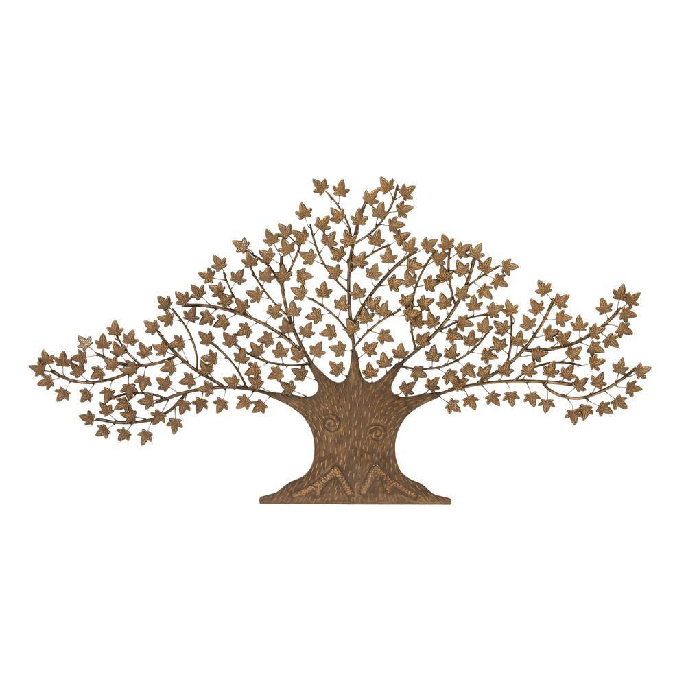 Brown Metal Tree Wall Sculpture with Leaves