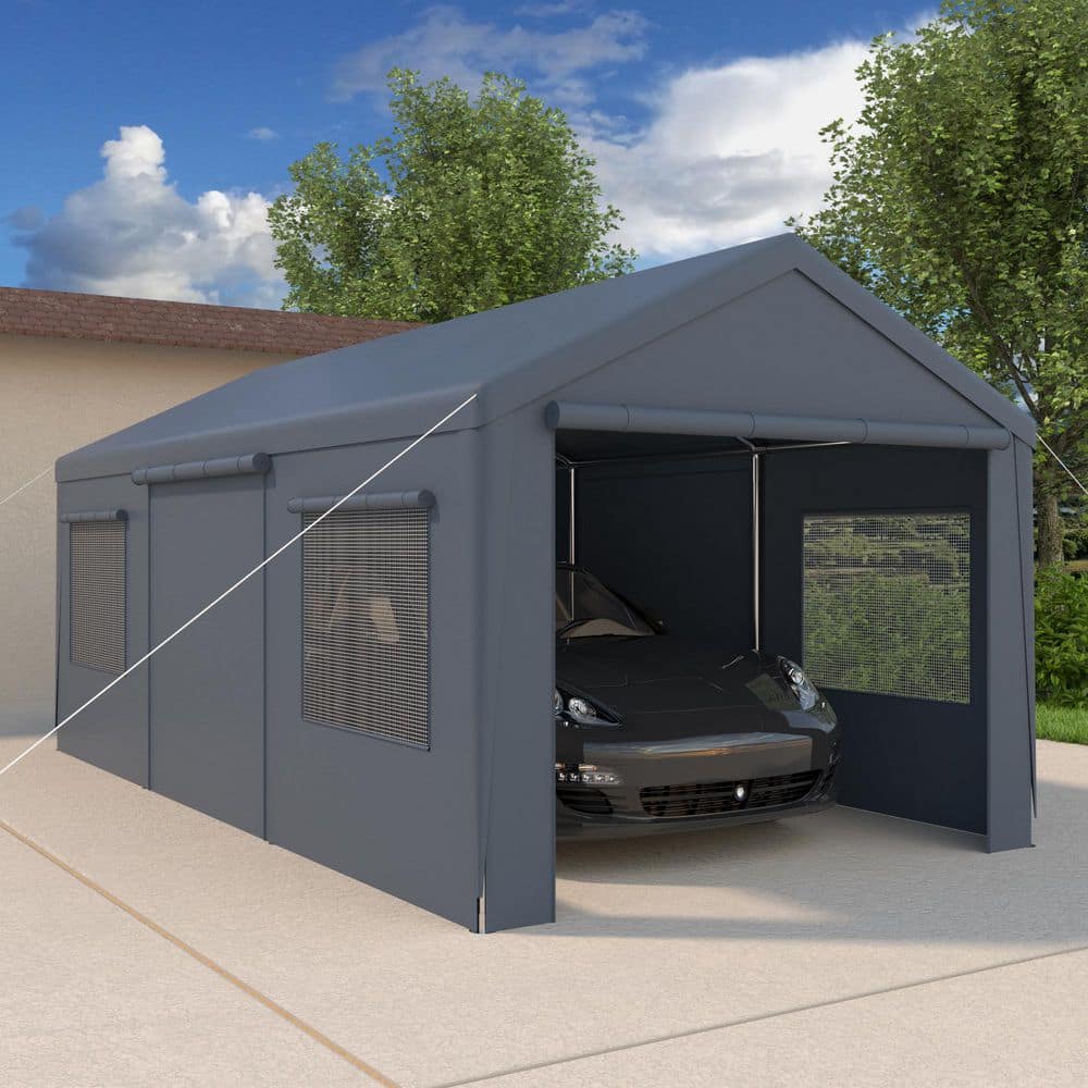 10x20ft Heavy Duty Carport, Portable Garage with Removable Sidewalls and Rolling Vent Doors and Windows, Gray price history on PriceWatchPro