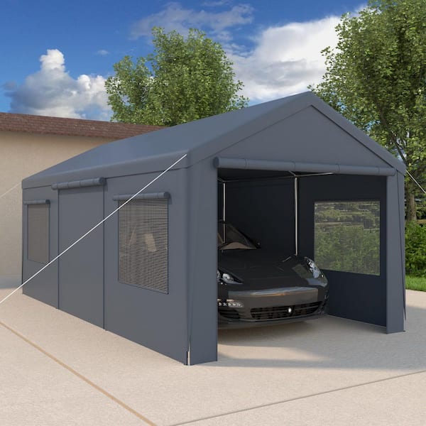 LATTOY 10x20ft Heavy Duty Carport, Portable Garage with Removable Sidewalls and Rolling Vent Doors and Windows, Gray