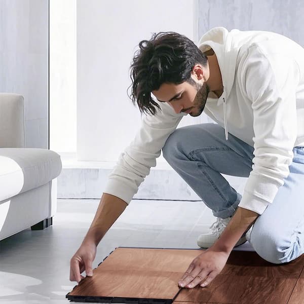 Dance Floor Tiles, 12.4 x 12.4 in. 52-Pieces Interlocking Dance Flooring, Polypropylene, Brown, Excercise Sheet