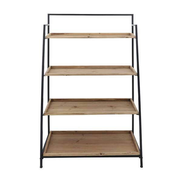 Liv & Skye 31 in. x 16 in. x 52 in. Tall Brown/Black Wood and Metal Folding 4 Tiers Decorative Wall Shelf