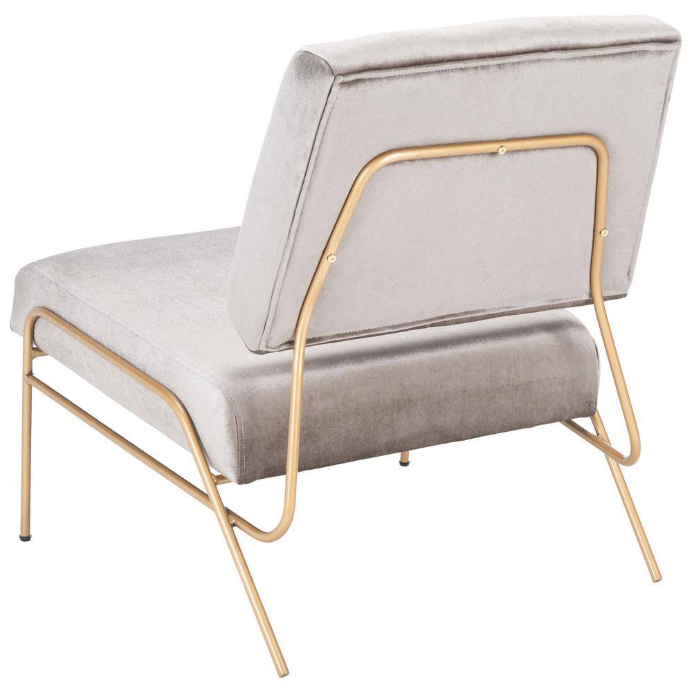 Romilly 32" Slipper Accent Chair in Gray Velvet and Gold Metal