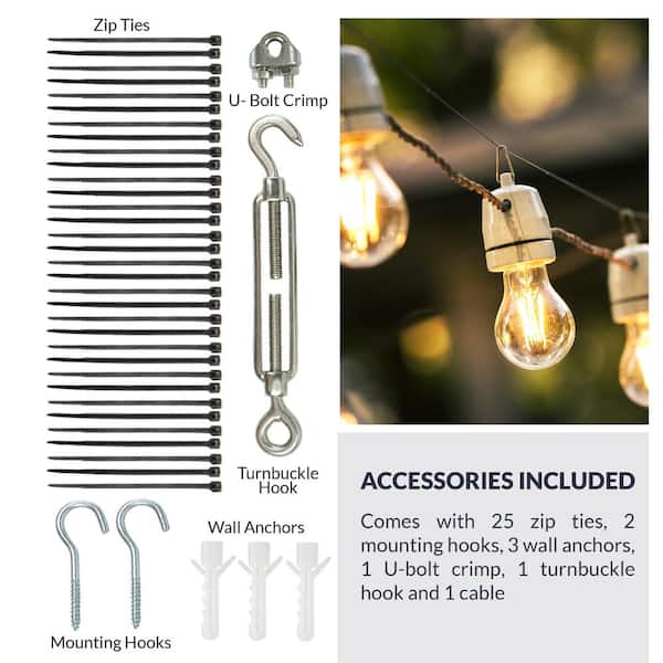 Newhouse Lighting 48 ft. String Light Hanging, Mounting Kit, Wire, Mounting  Hooks STRINGKIT - The Home Depot