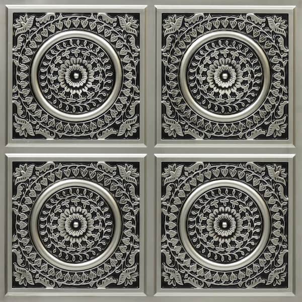 FROM PLAIN TO BEAUTIFUL IN HOURS Grandma's Doilies Quartet 2 ft. x 2 ft. Glue Up PVC Ceiling Tile in Antique Silver