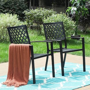 Black Stackable Elegant Metal Patio Outdoor Dining Chair (2-Pack)