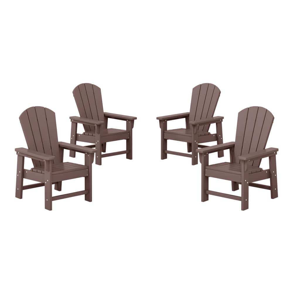 Children's Laguna Set-4 Outdoor Patio All Weather Fade Resistant Kids Poly Plastic Adirondack Chairs in Dark Brown price history on PriceWatchPro
