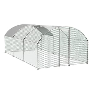 Outdoor Farm White Metal Walk-In Coop Poultry Cage with Waterproof UV Cover, 1in Tube Diameter 9.84' x 19.68' x 6.56'